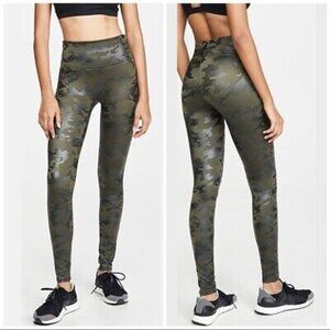 SPANX Matte Green Faux Leather Camo Leggings L